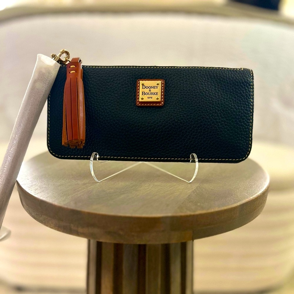 Dooney and Bourke Pebble Leather Slim Wallet Clutch in BLACK